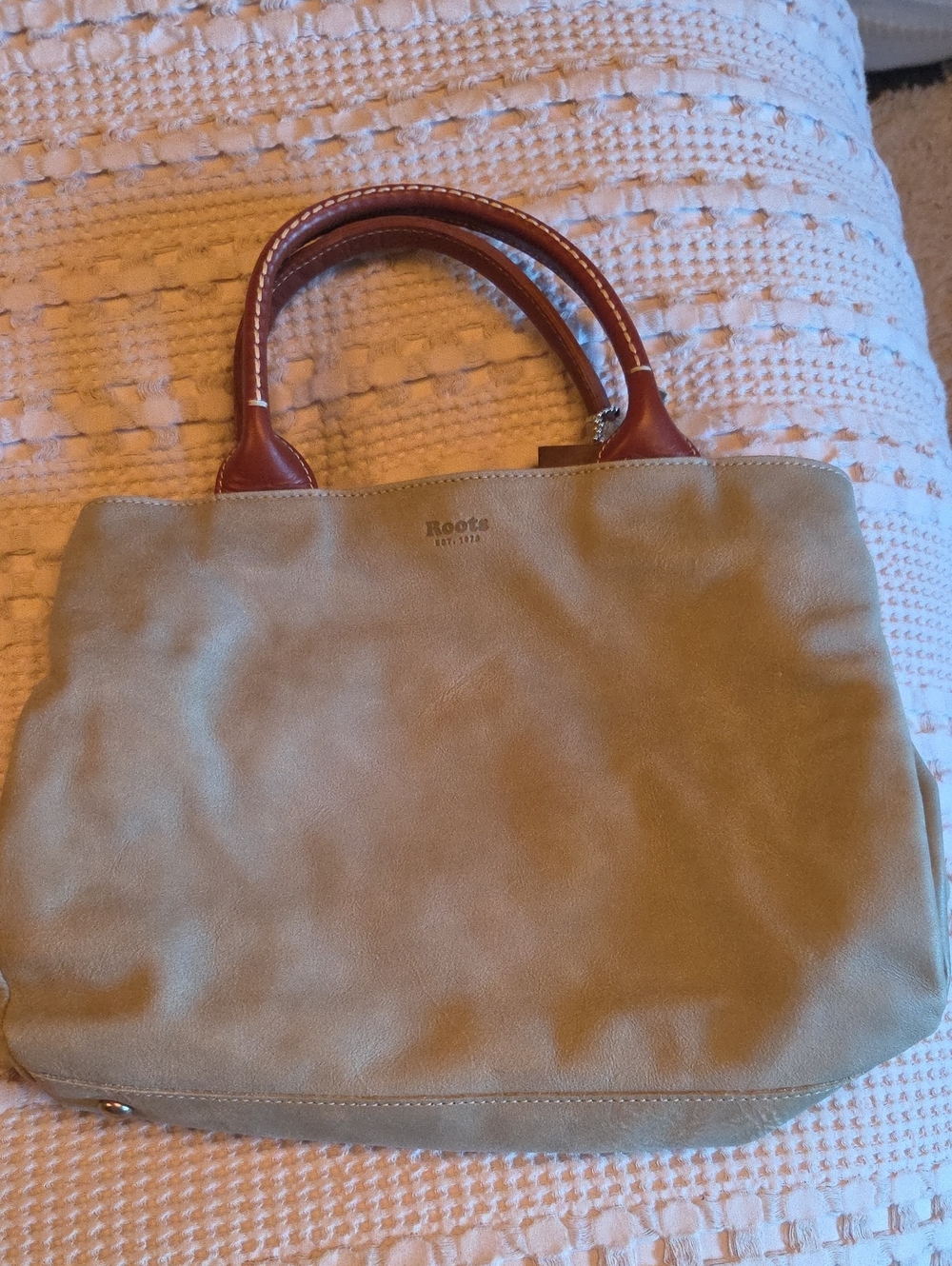 Roots Lichen Oak Mont Rotal Bag with Brown Leather Handles